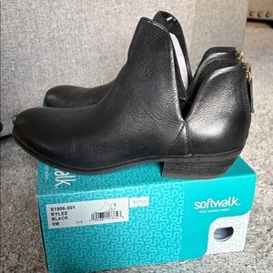 SoftWalk Black Leather Ankle Booties